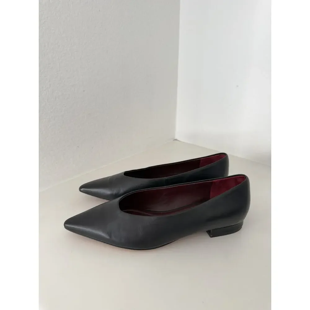 Vince Isabel Black Calfskin Leather Pointed Toe Flats Size 7.5M